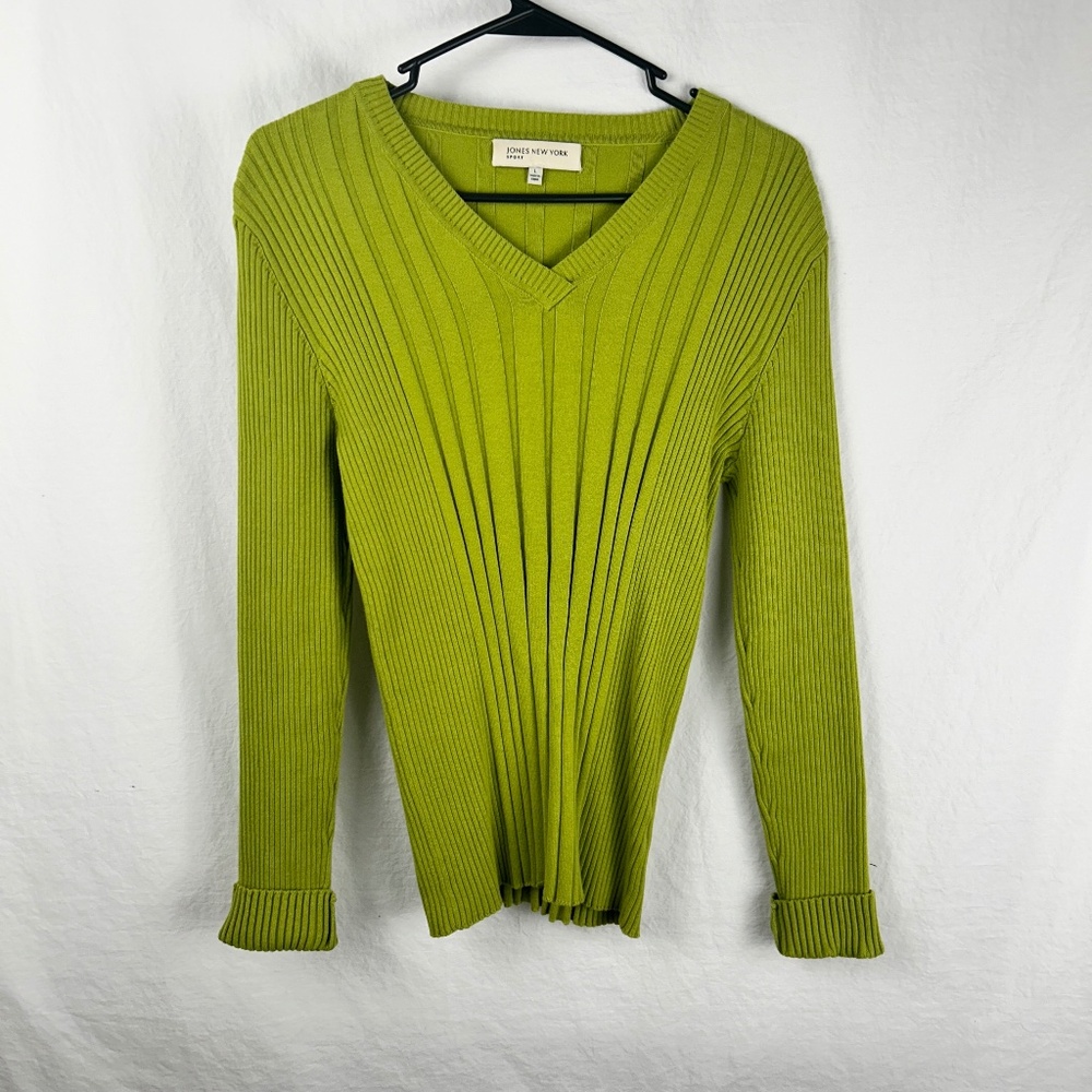 Vibrant Chartreuse Ribbed Sweater L Jones New York
